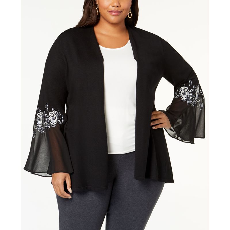 Alfani Plus Size Embroidered Chiffon Sleeve Cardigan